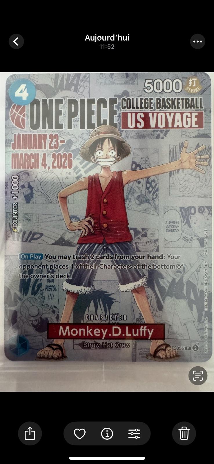 Carte Monkey D. Luffy P-055 Promo du set PROMO Promos (langue EN) — One Piece TCG édité par Bandai