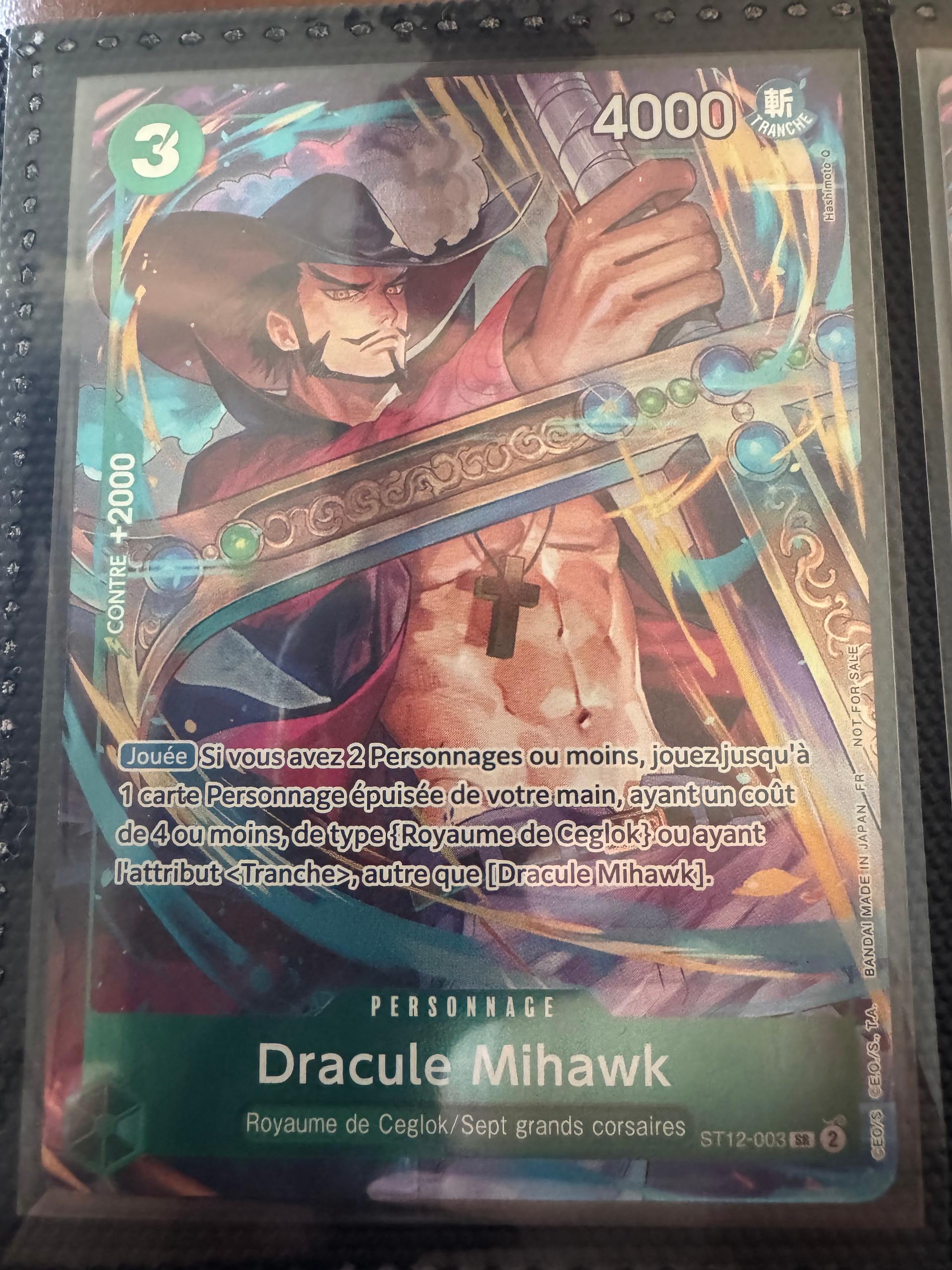 Carte Dracule Mihawk ST12-003 Super Rare du set ST-12 Starter Deck: Zoro and Sanji (langue FR) — One Piece TCG édité par Bandai