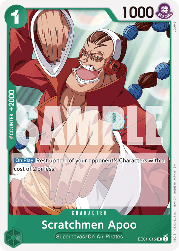 Carte Alt-Art Scratchmen Apoo EB01-015_p3 Rare — One Piece TCG ST-24 Starter Deck: Green Jewelry Bonney (Bandai)