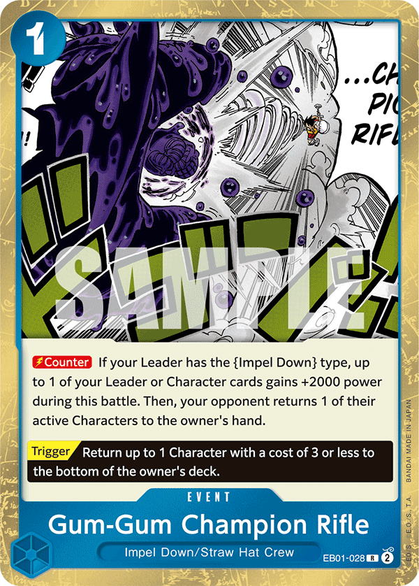 Carte Gum-Gum Champion Rifle EB01-028 Rare — One Piece TCG EB-01 Memorial Collection (Bandai)