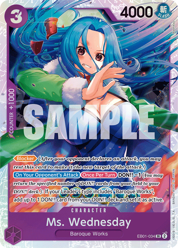 Carte Ms. Wednesday EB01-034 Super Rare — One Piece TCG EB-01 Memorial Collection (Bandai)