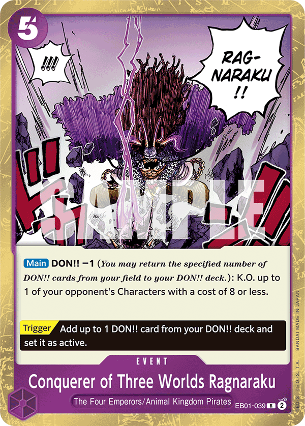 Carte Conquerer of Three Worlds Ragnaraku EB01-039 Rare — One Piece TCG EB-01 Memorial Collection (Bandai)