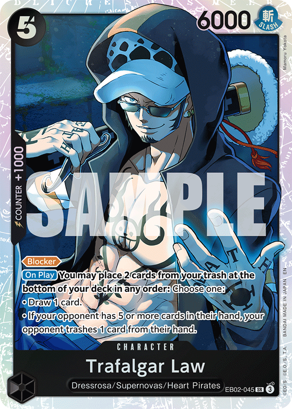 Carte Trafalgar Law EB02-045 Super Rare — One Piece TCG EB-02 Anime 25th Collection (Bandai)