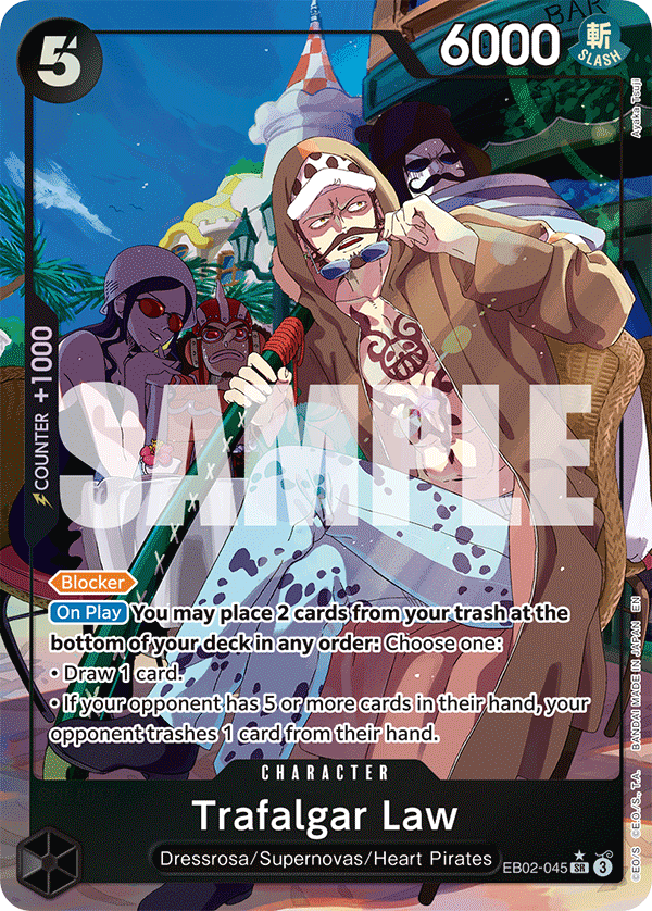 Carte Alt-Art Trafalgar Law EB02-045_p1 Super Rare — One Piece TCG EB-02 Anime 25th Collection (Bandai)