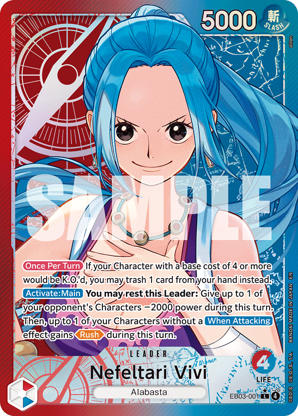 Carte Alt-Art Nefertari Vivi EB03-001_p1 Leader — One Piece TCG EB-03 Heroines Edition (Bandai)