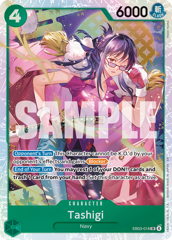 Carte Tashigi EB03-018 Super Rare — One Piece TCG EB-03 Heroines Edition (Bandai)