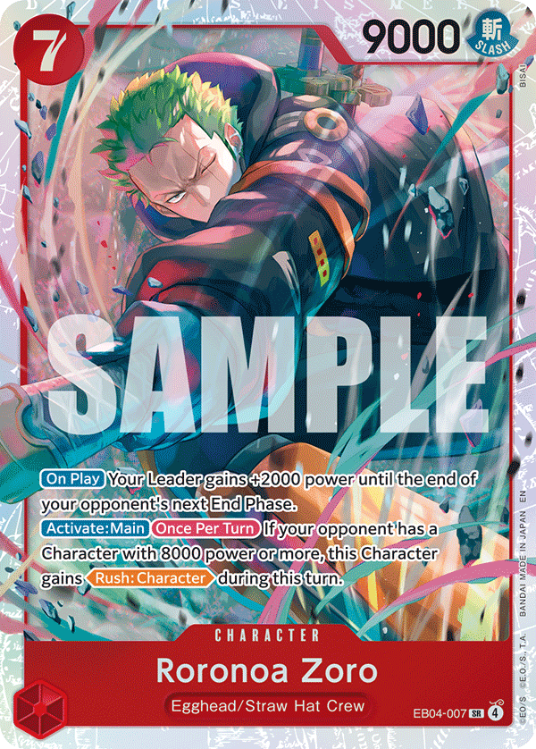 Carte Roronoa Zoro EB04-007 Super Rare — One Piece TCG OP15-EB04 Adventure on Kami's Island (Bandai)