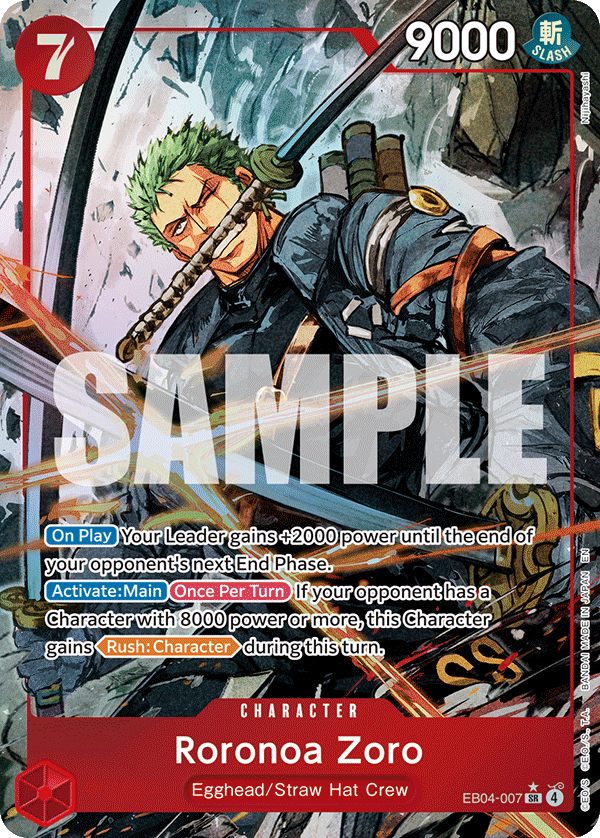 Carte Alt-Art Roronoa Zoro EB04-007_p1 Super Rare — One Piece TCG OP15-EB04 Adventure on Kami's Island (Bandai)