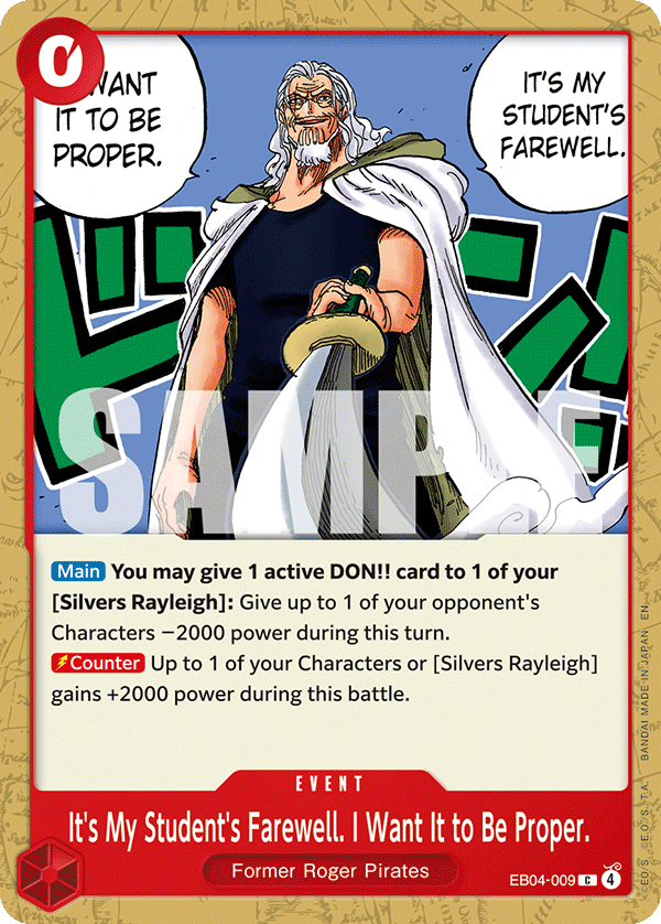Carte It's My Student's Farewell. I Want It to Be Proper. EB04-009 Common — One Piece TCG OP15-EB04 Adventure on Kami's Island (Bandai)