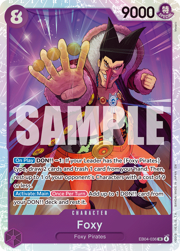 Carte Foxy EB04-036 Super Rare — One Piece TCG OP14-EB04 The Azure Sea's Seven (Bandai)