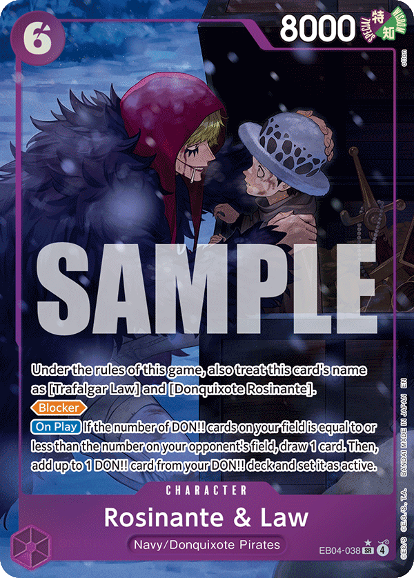 Carte Alt-Art Rosinante et Law EB04-038_p1 Super Rare — One Piece TCG OP14-EB04 The Azure Sea's Seven (Bandai)
