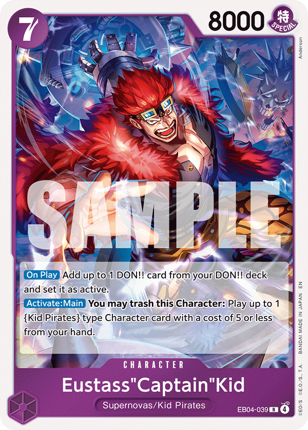 Carte Eustass "Captain" Kidd EB04-039 Rare — One Piece TCG OP14-EB04 The Azure Sea's Seven (Bandai)