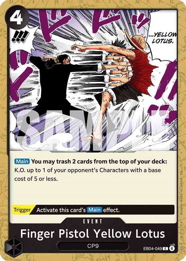 Carte Finger Pistol Yellow Lotus EB04-049 Common — One Piece TCG OP15-EB04 Adventure on Kami's Island (Bandai)