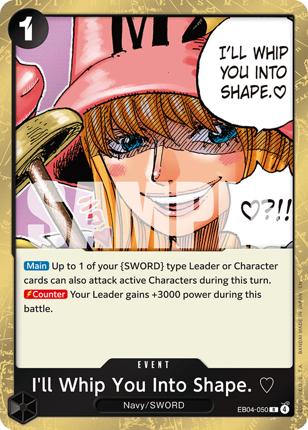 Carte I'll Whip You Into Shape. ♡ EB04-050 Rare — One Piece TCG OP15-EB04 Adventure on Kami's Island (Bandai)