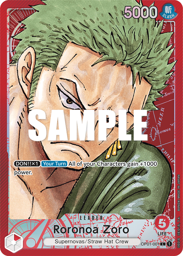Carte Alt-Art Roronoa Zoro OP01-001_p1 Leader — One Piece TCG OP-01 Romance Dawn (Bandai)