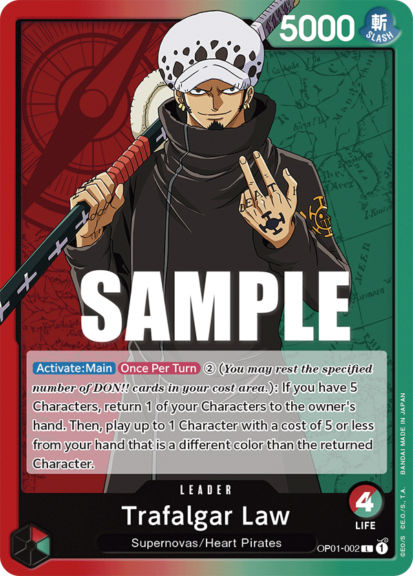 Carte Trafalgar Law OP01-002 Leader — One Piece TCG OP-01 (Bandai)