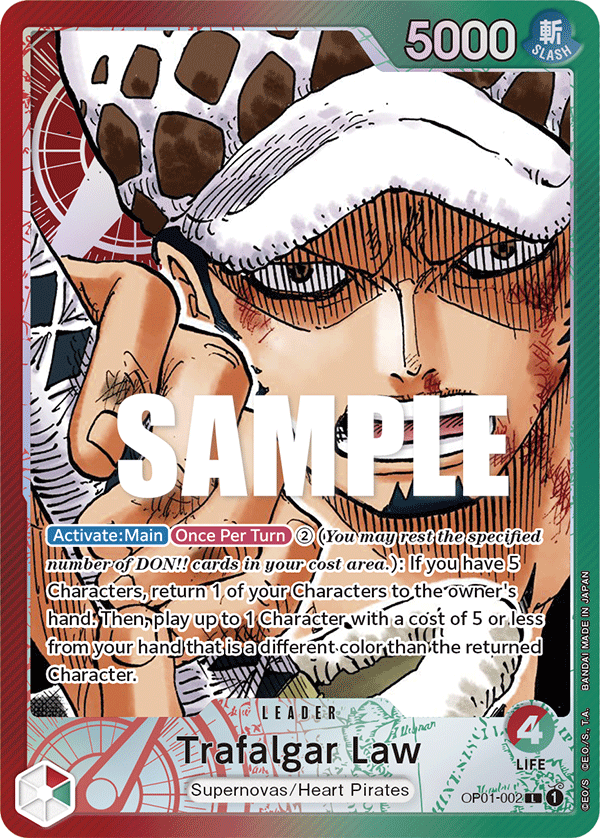 Carte Alt-Art Trafalgar Law OP01-002_p1 Leader — One Piece TCG OP-01 Romance Dawn (Bandai)