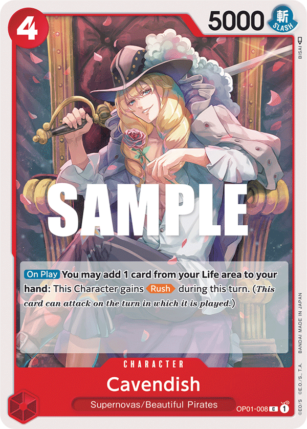 Carte Cavendish OP01-008 Common — One Piece TCG OP-01 Romance Dawn (Bandai)
