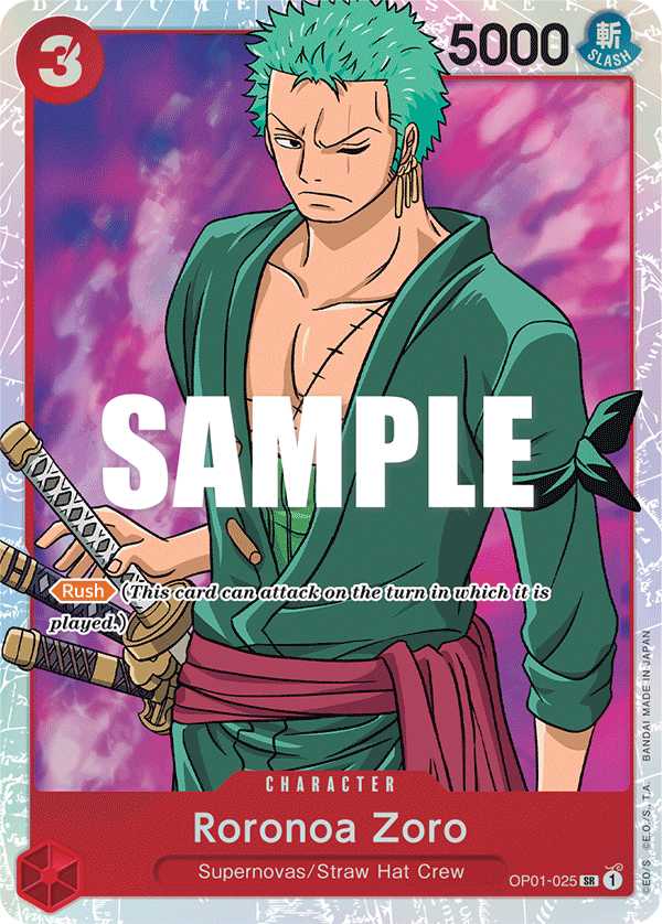 Carte Roronoa Zoro OP01-025 Super Rare — One Piece TCG OP-01 Romance Dawn (Bandai)
