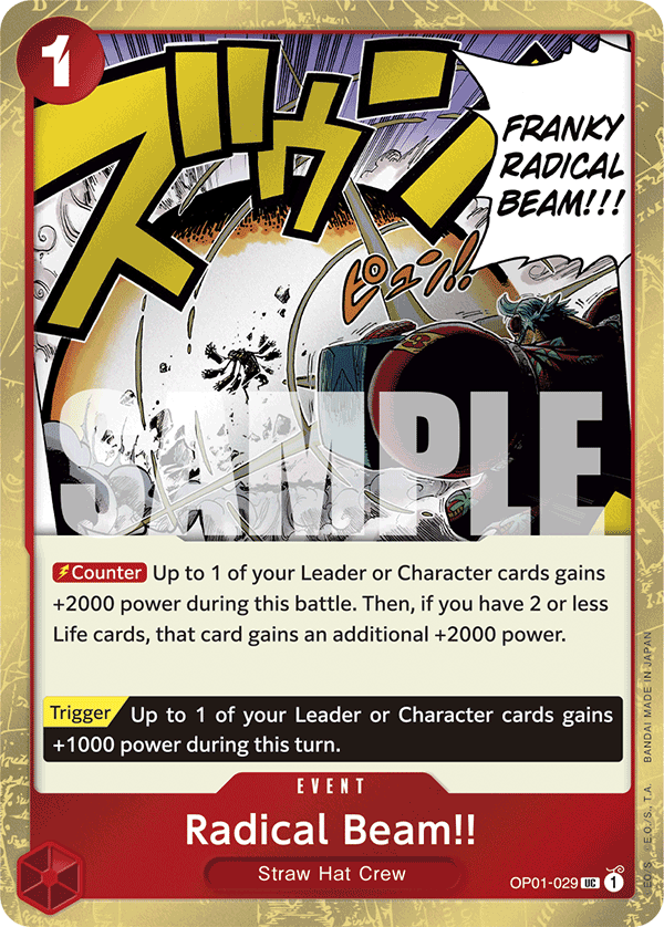 Carte Alt-Art Radical Beam !! OP01-029_p2 Uncommon — One Piece TCG PRB-01 The Best (Bandai)