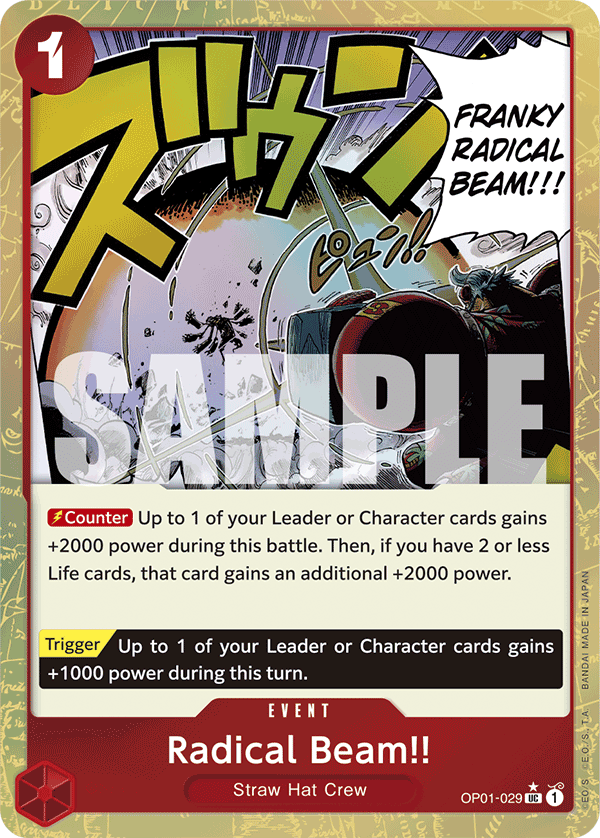 Carte Alt-Art Radical Beam !! OP01-029_p3 Uncommon — One Piece TCG PRB-01 The Best (Bandai)