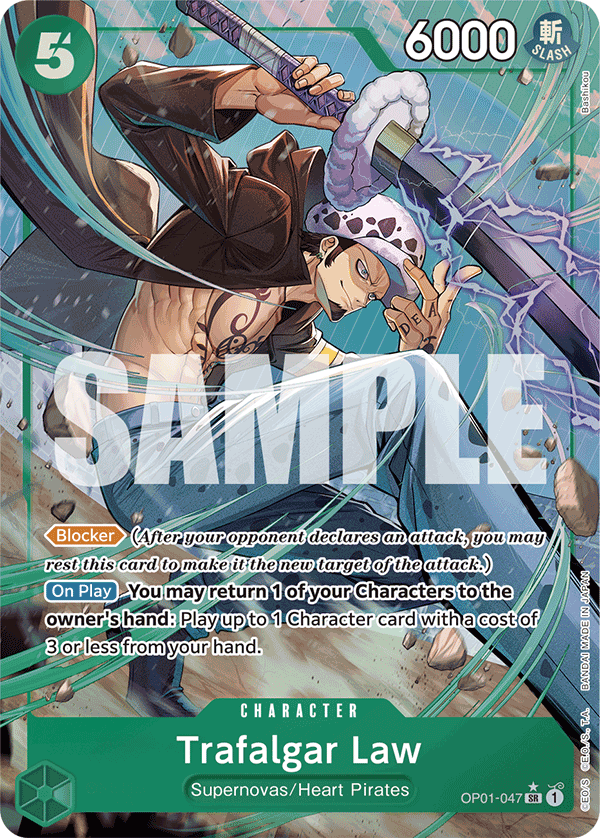 Carte Alt-Art Trafalgar Law OP01-047_p4 Super Rare — One Piece TCG PRB-01 The Best (Bandai)