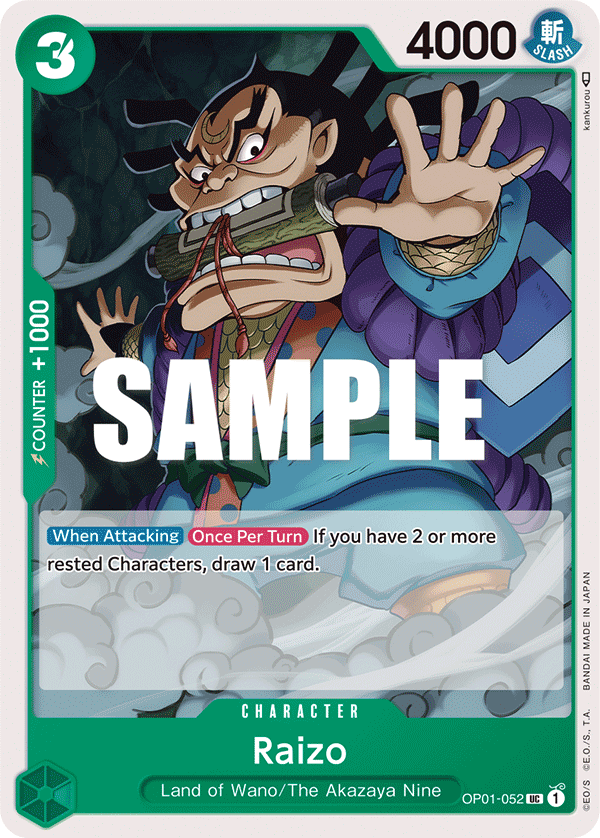 Carte Raizo OP01-052 Uncommon — One Piece TCG OP-01 (Bandai)