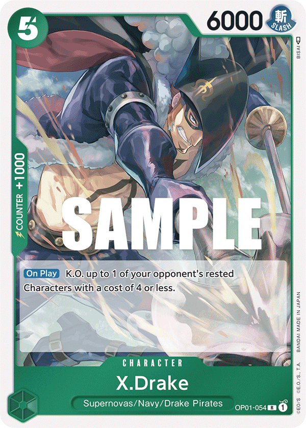 Carte X.Drake OP01-054 Rare — One Piece TCG OP-01 Romance Dawn (Bandai)