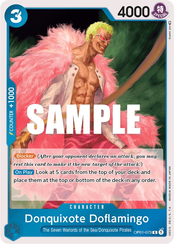 Carte Donquixote Doflamingo OP01-073 Rare — One Piece TCG OP-01 Romance Dawn (Bandai)