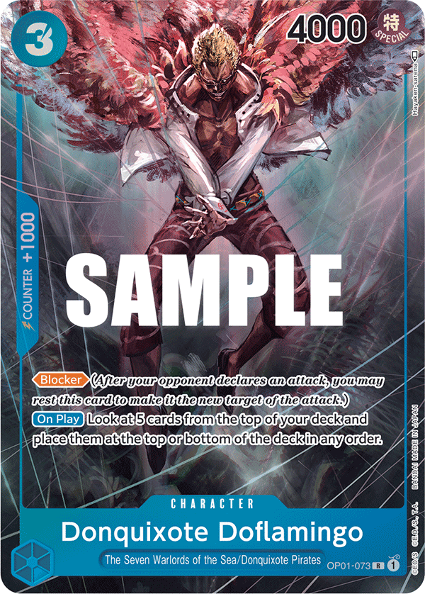 Carte Alt-Art Don Quijote Doflamingo OP01-073_p1 Rare — One Piece TCG OP-01 Romance Dawn (Bandai)