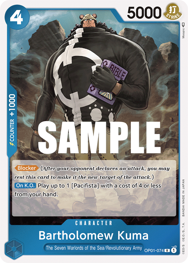 Carte Bartholomew Kuma OP01-074 Rare — One Piece TCG OP-01 Romance Dawn (Bandai)