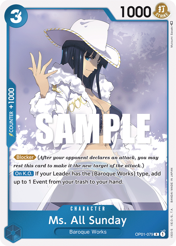 Carte Ms. All Sunday OP01-079 Rare — One Piece TCG OP-01 Romance Dawn (Bandai)