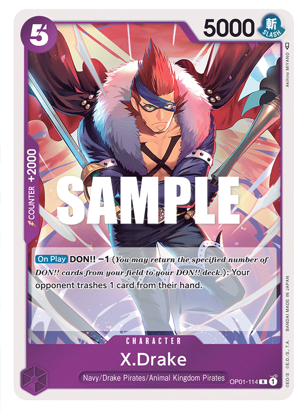 Carte X.Drake OP01-114 Rare — One Piece TCG OP-01 Romance Dawn (Bandai)