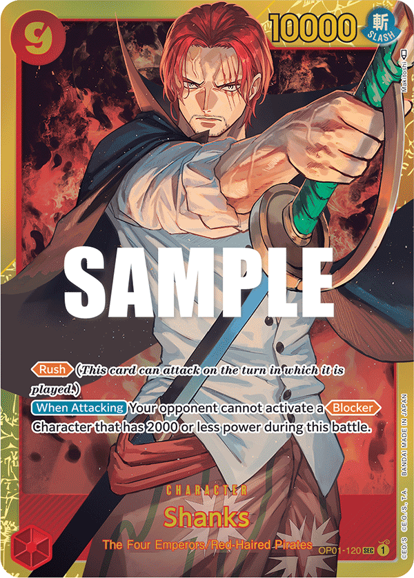Carte Shanks OP01-120 Secret Rare — One Piece TCG OP-01 Romance Dawn (Bandai)