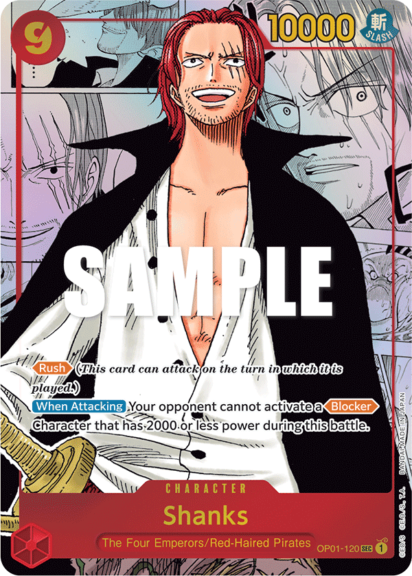 Carte Manga Rare Shanks OP01-120_p2 Secret Rare — One Piece TCG OP-01 Romance Dawn (Bandai)