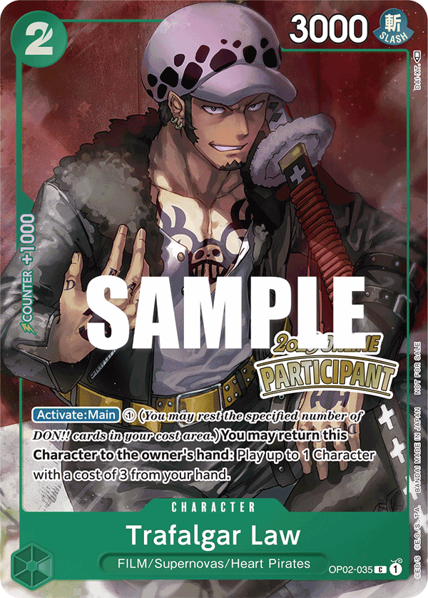 Carte Trafalgar Law OP02-035_p1 Common Alt Art — One Piece TCG PROMO-OP-02 Promos: Paramount War (Bandai)