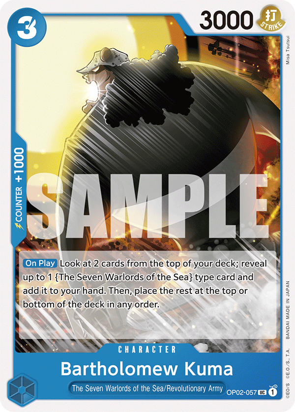 Carte Bartholomew Kuma OP02-057_p1 Uncommon Alt Art — One Piece TCG OP-02 Paramount War (Bandai)