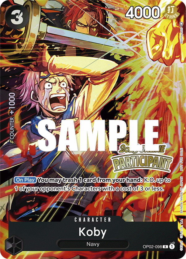 Carte Kobby OP02-098_p1 Rare Alt Art — One Piece TCG PROMO-OP-02 Promos: Paramount War (Bandai)