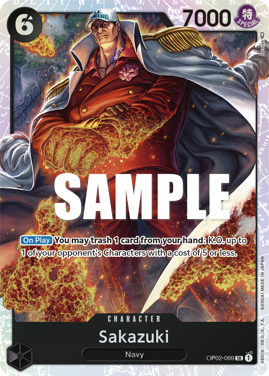 Carte Sakazuki OP02-099 Super Rare — One Piece TCG OP-02 Paramount War (Bandai)