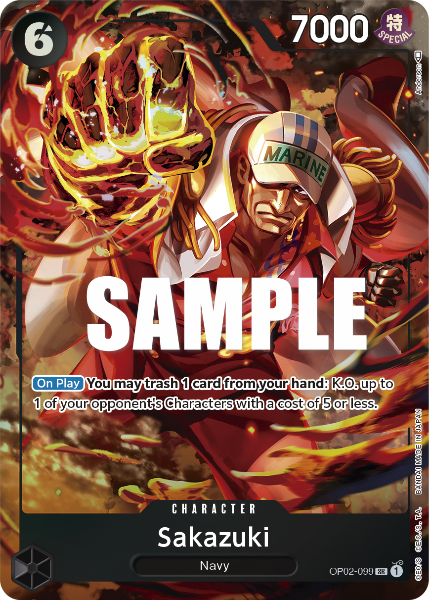 Carte Sakazuki OP02-099_p1 Super Rare Alt Art — One Piece TCG OP-02 Paramount War (Bandai)