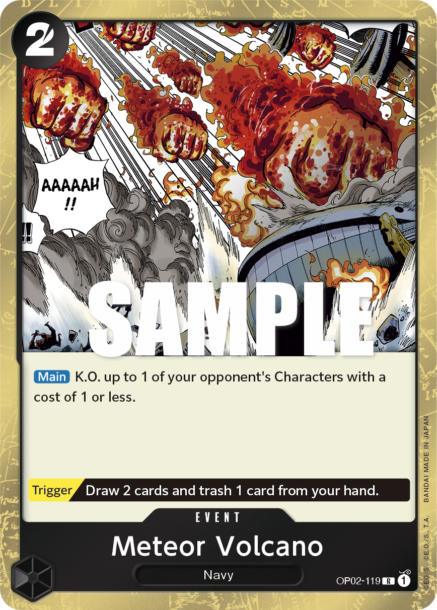 Carte Meteor Volcano OP02-119 Rare — One Piece TCG OP-02 Paramount War (Bandai)
