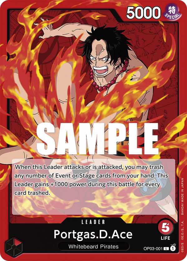 Carte Portgas.D.Ace OP03-001 Leader — One Piece TCG OP-03 (Bandai)