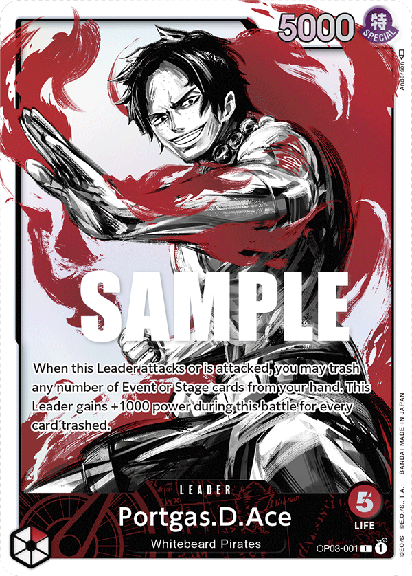 Carte Portgas.D.Ace OP03-001_p1 Leader — One Piece TCG OP-03 (Bandai)