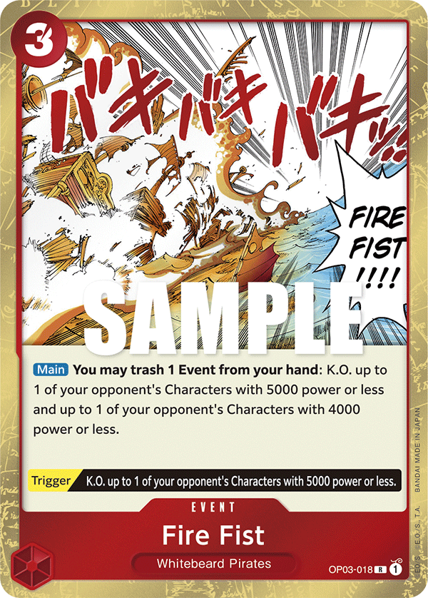Carte Fire Fist OP03-018 Rare — One Piece TCG OP-03 Pillars of Strength (Bandai)