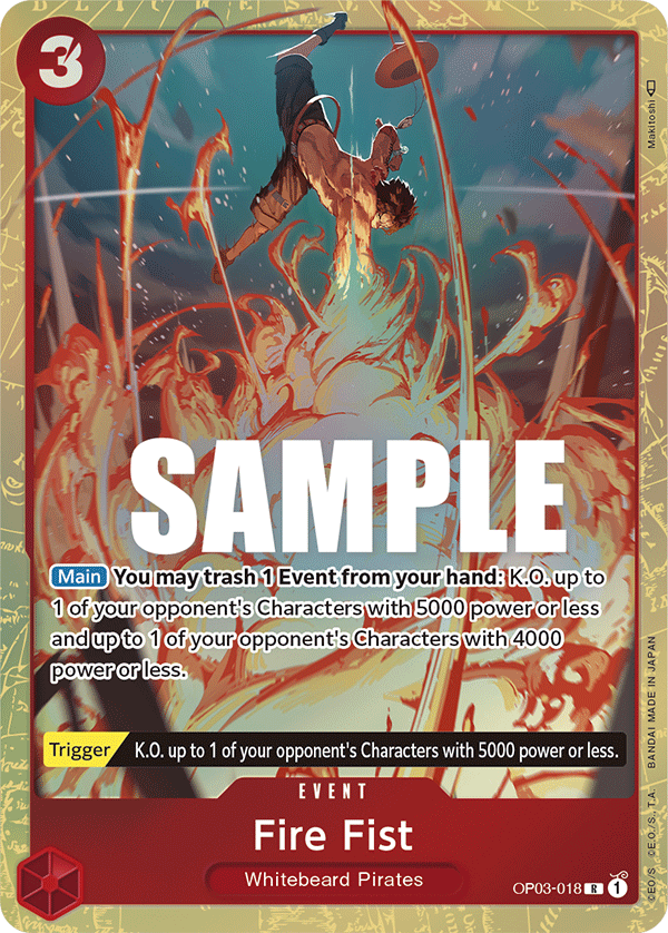 Carte Fire Fist OP03-018_p1 Rare Alt Art — One Piece TCG OP-03 Pillars of Strength (Bandai)