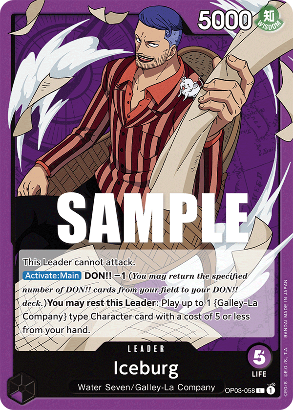 Carte Iceburg OP03-058 Leader — One Piece TCG OP-03 Pillars of Strength (Bandai)