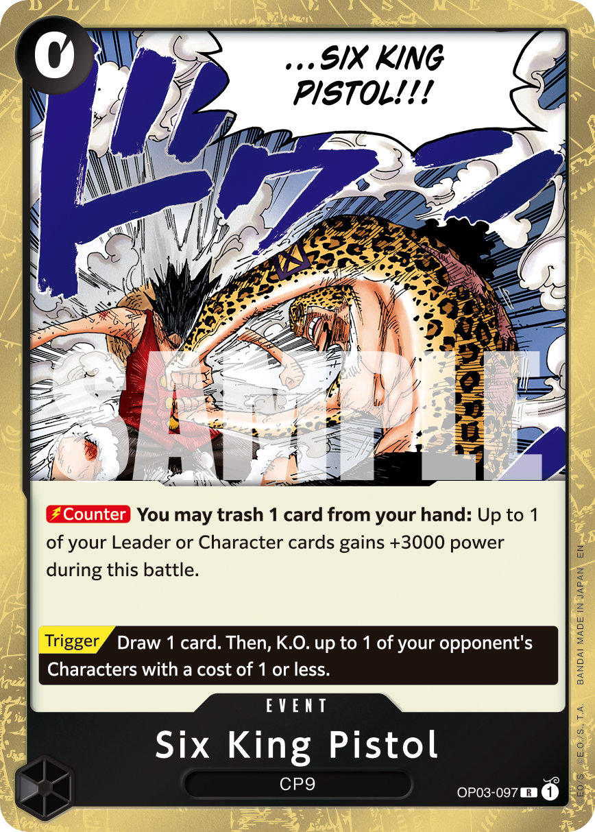 Carte Six Pouvoirs Gun OP03-097_r1 Rare Serial — One Piece TCG PRB-02 The Best Vol. 2 (Bandai)