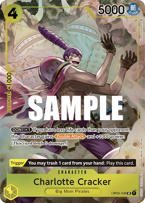 Carte Charlotte Cracker OP03-108_p1 Super Rare Alt Art — One Piece TCG OP-03 Pillars of Strength (Bandai)