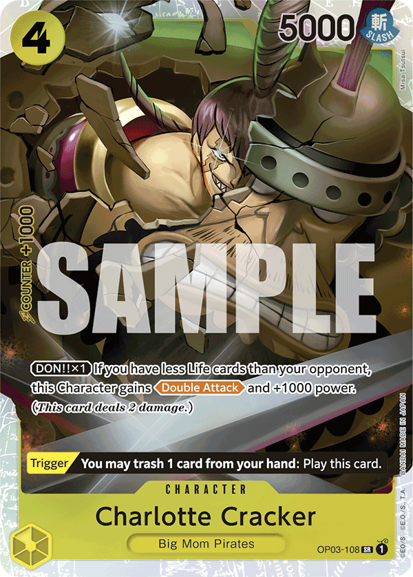Carte Charlotte Cracker OP03-108_p2 Super Rare Alt Art — One Piece TCG OP-03 Pillars of Strength (Bandai)