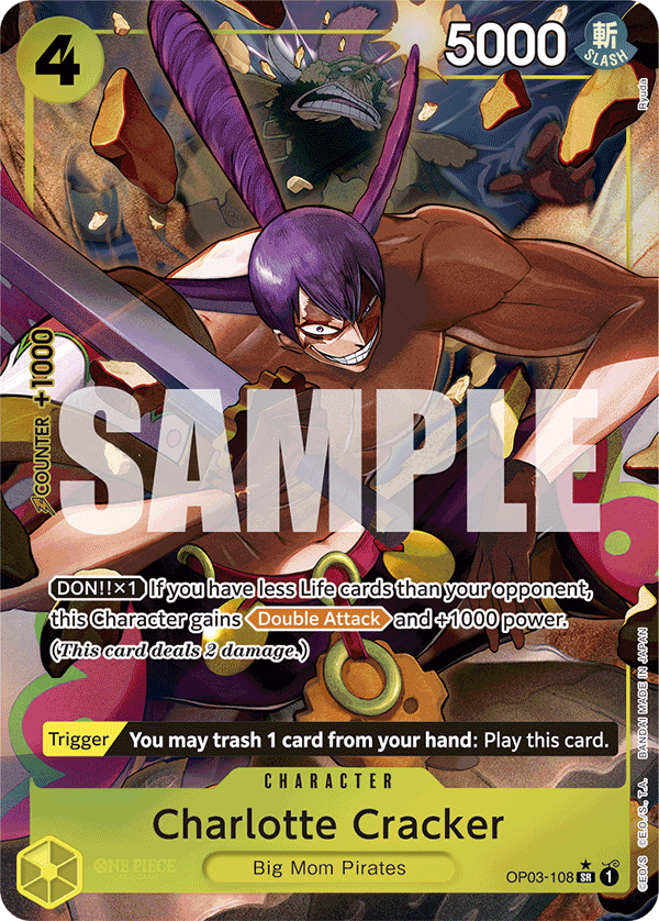 Carte Charlotte Cracker OP03-108_p3 Super Rare Alt Art — One Piece TCG PRB-01 The Best (Bandai)